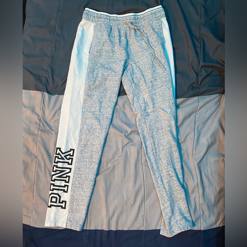 Victoria secret Pink Women’s medium gray and white sweatpants